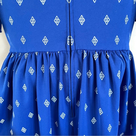 Vintage Alfred Shaheen Signed Blue White Spring Summer Midi Dress Size 12 (4/6) - Picture 8 of 15